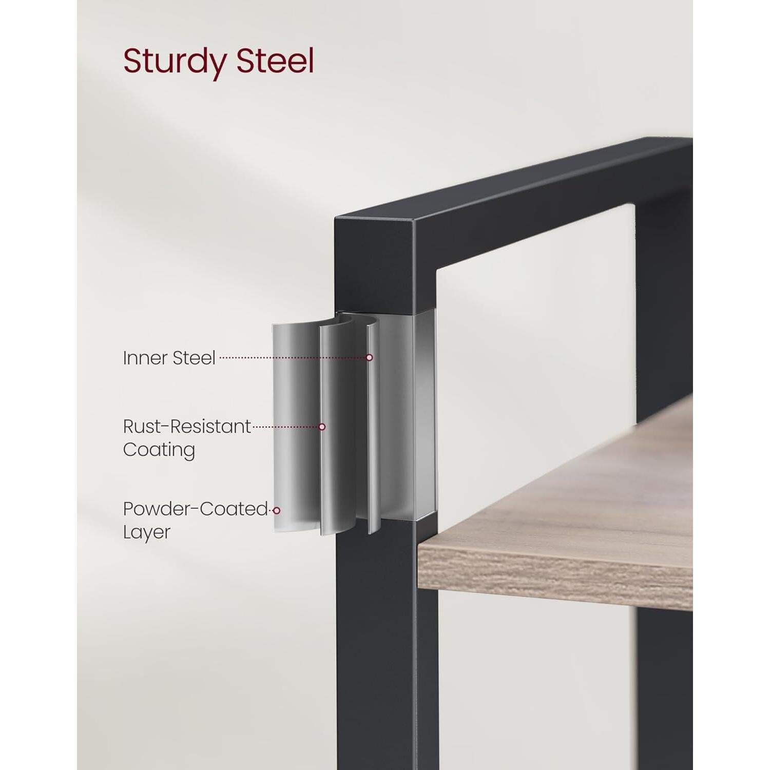 5 Tier Bookshelf Steel Frame 9.4Dx24.4Wx65H Greige Black