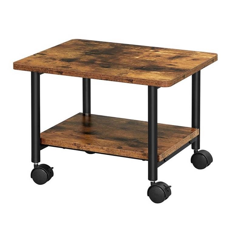 Industrial Printer Stand Black Metal Rustic Wood Cart Bottom Paper Shelf