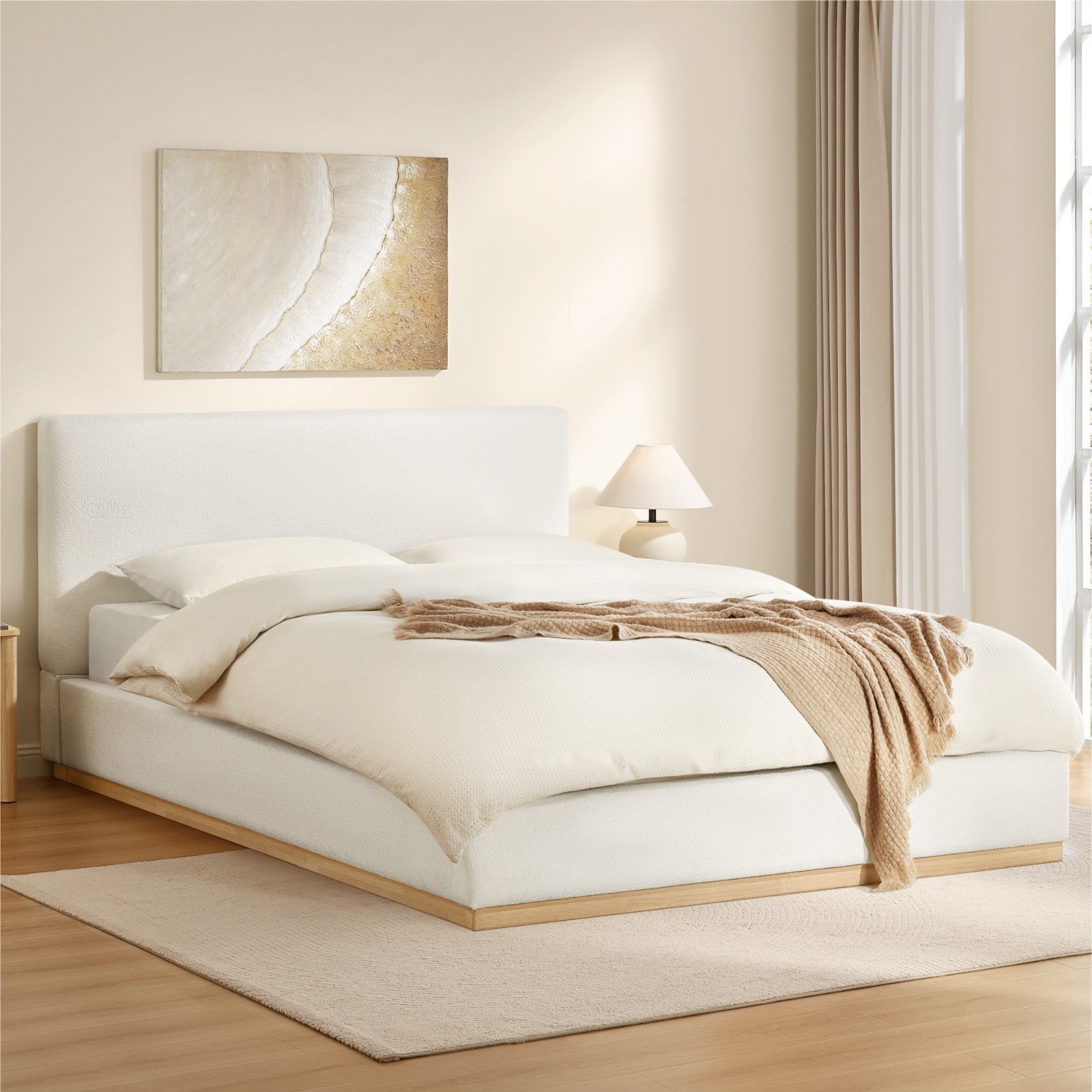 CHITA Upholstered Queen Size Bed Frame, Boucle Fabric Platform,Easy Assembly