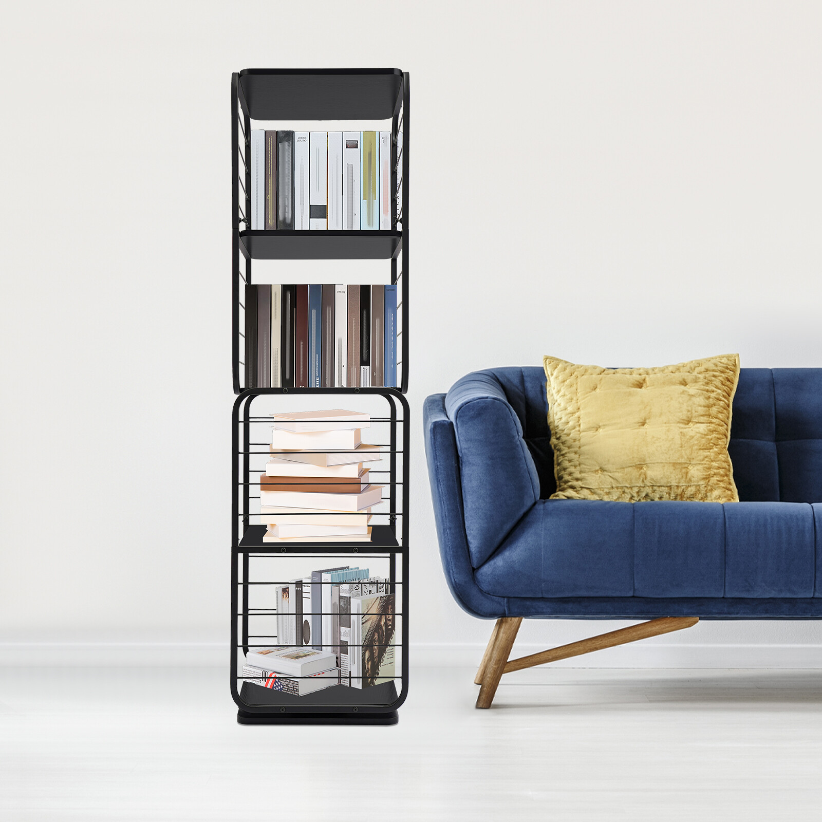 4 Tier Rotating Bookshelf 360?? Bookcase Black Square Shelf Display Rack NEW