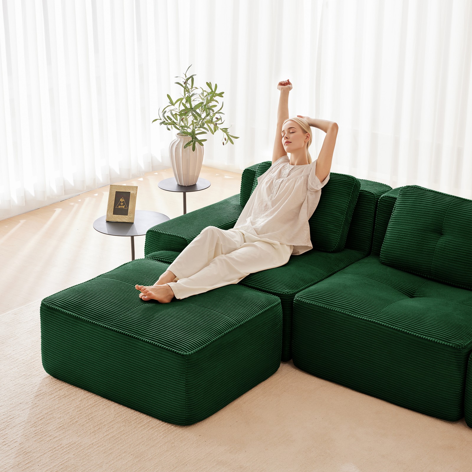 82″ Modern L-Shaped Modular Sectional Sofa for Living Room, Corduroy Fabric