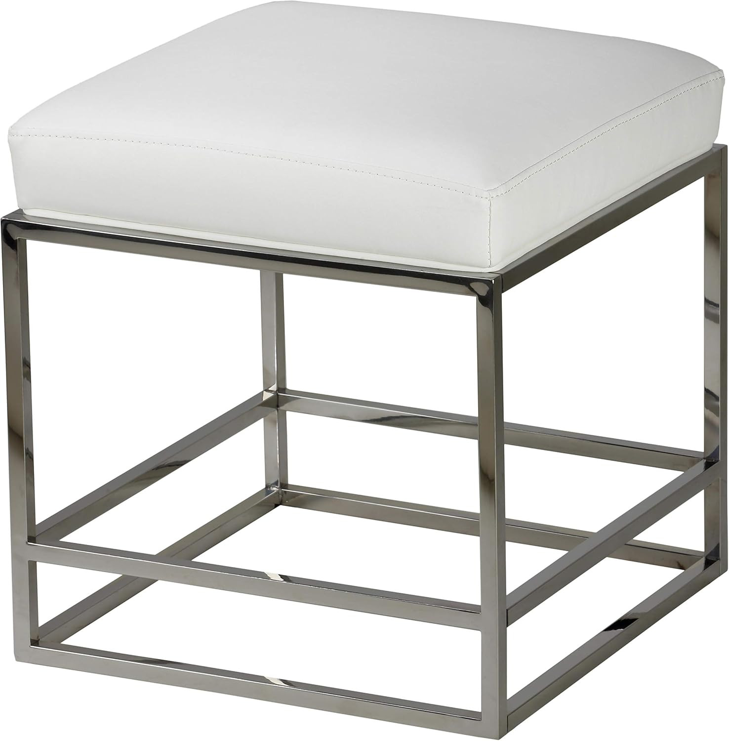 Sabrina 18″ Metal Cube Ottoman with White Faux Leather Cushion