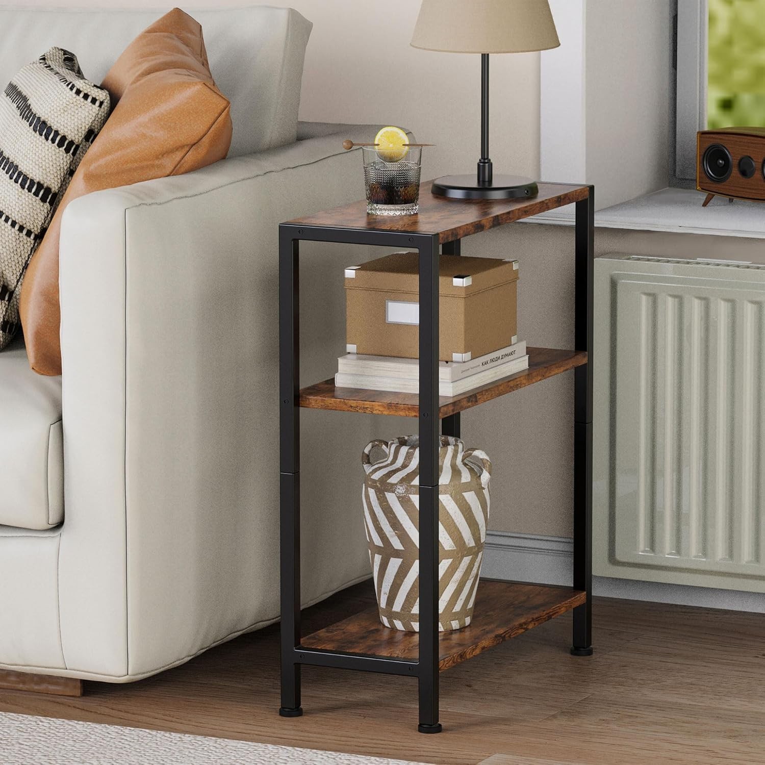 3-Tier Side Table, Small End Table, Sofa Side Table for Narrow Spaces,