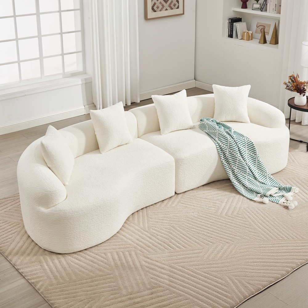 110″ Wood Grain Chenille Curved Modular Sectional Compression Sponge Sofa Couch