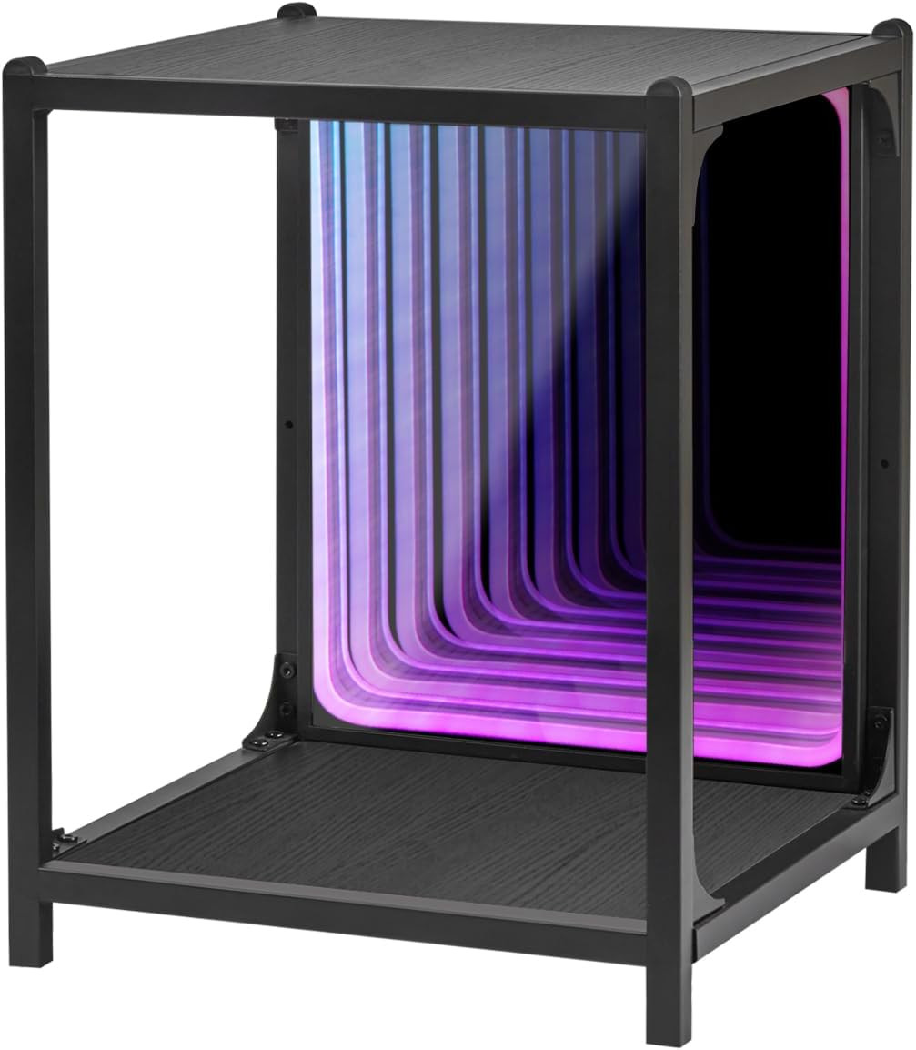 Storage Cabinet with LED Infinity Mirror Light, RGBW Display Cabinet with Adjust