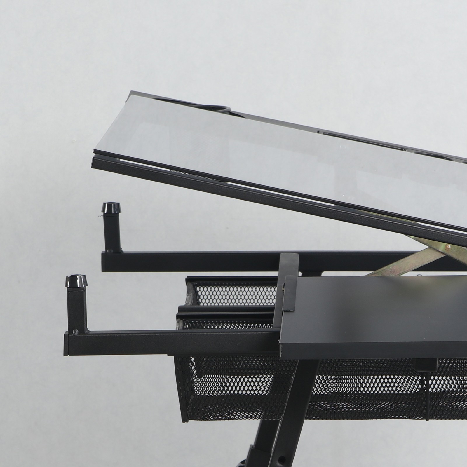 Black Adjustable Tempered Glass Drafting Table with Chair, Drawing Desk Set