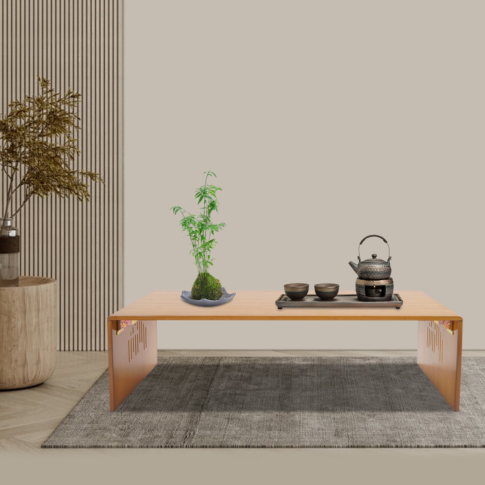 Rectangular Foldable Floor Table Bamboo Folding Coffee Table Without Assembly US