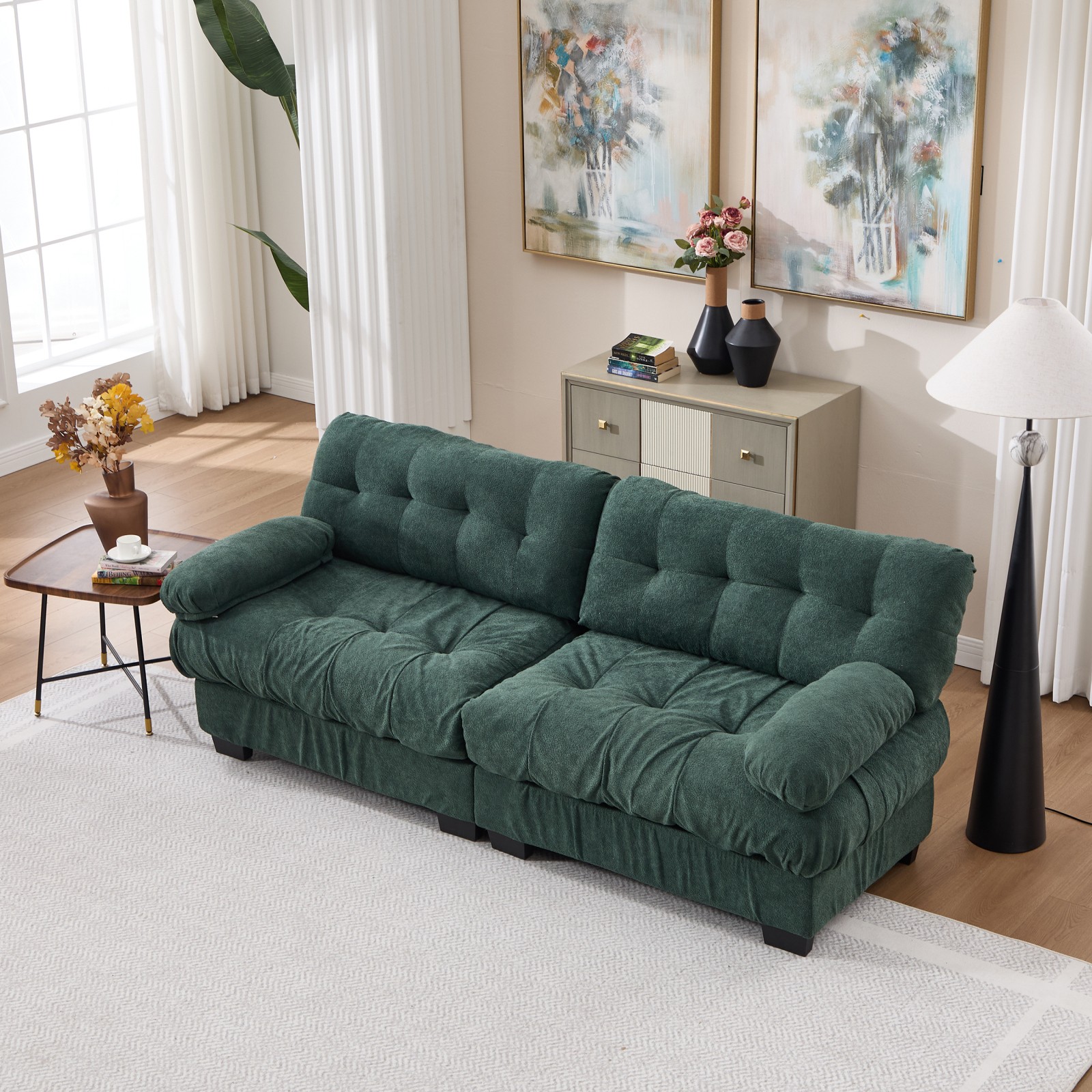 Modular Sectional Sofa Loveseat, Deep Seat Cloud Couch, 2-Seater, Green