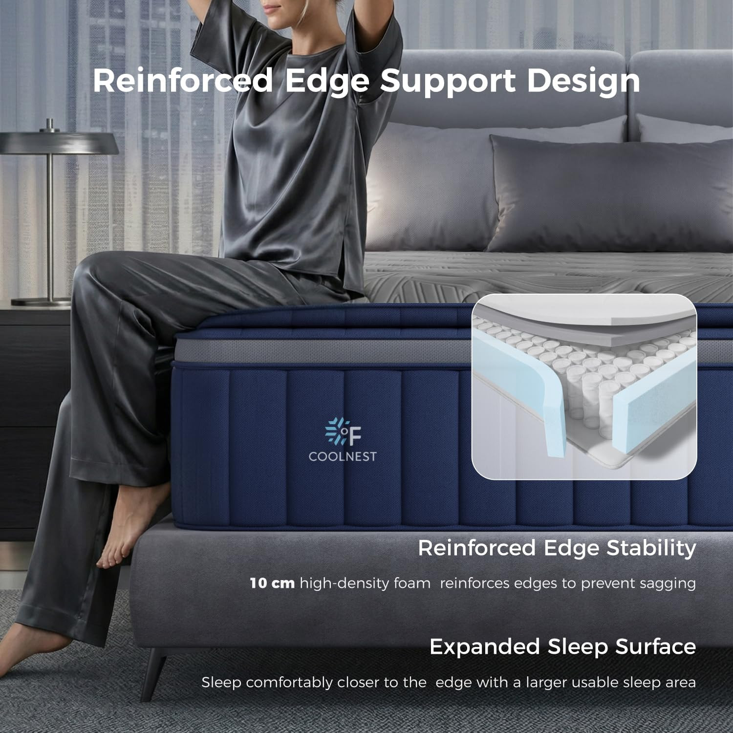 Coolnest 14″ King Mattress – Hybrid, Pillow Top & Memory Foam, Medium Firm