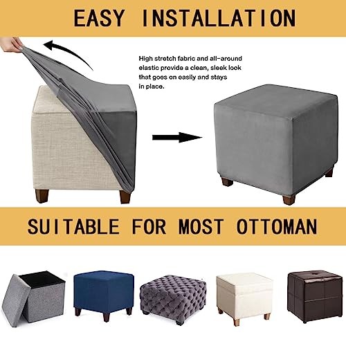 Ottoman Cover Square Velvet Storage Ottoman 13″D x 13″W x 15″H Dark Gray
