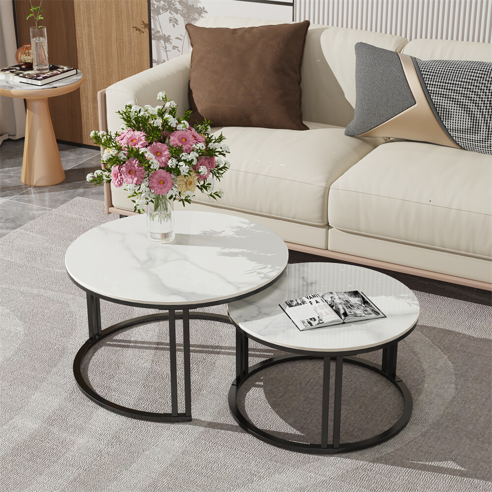 2pcs Sintered stone Living Room Coffee Table Set Anti-scratch Dual-support Legs