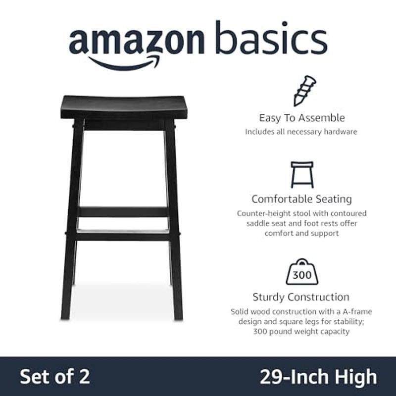 Solid Wood Barstool Set 29″ Height Black Finish 300lb Capacity Pack of 2 New