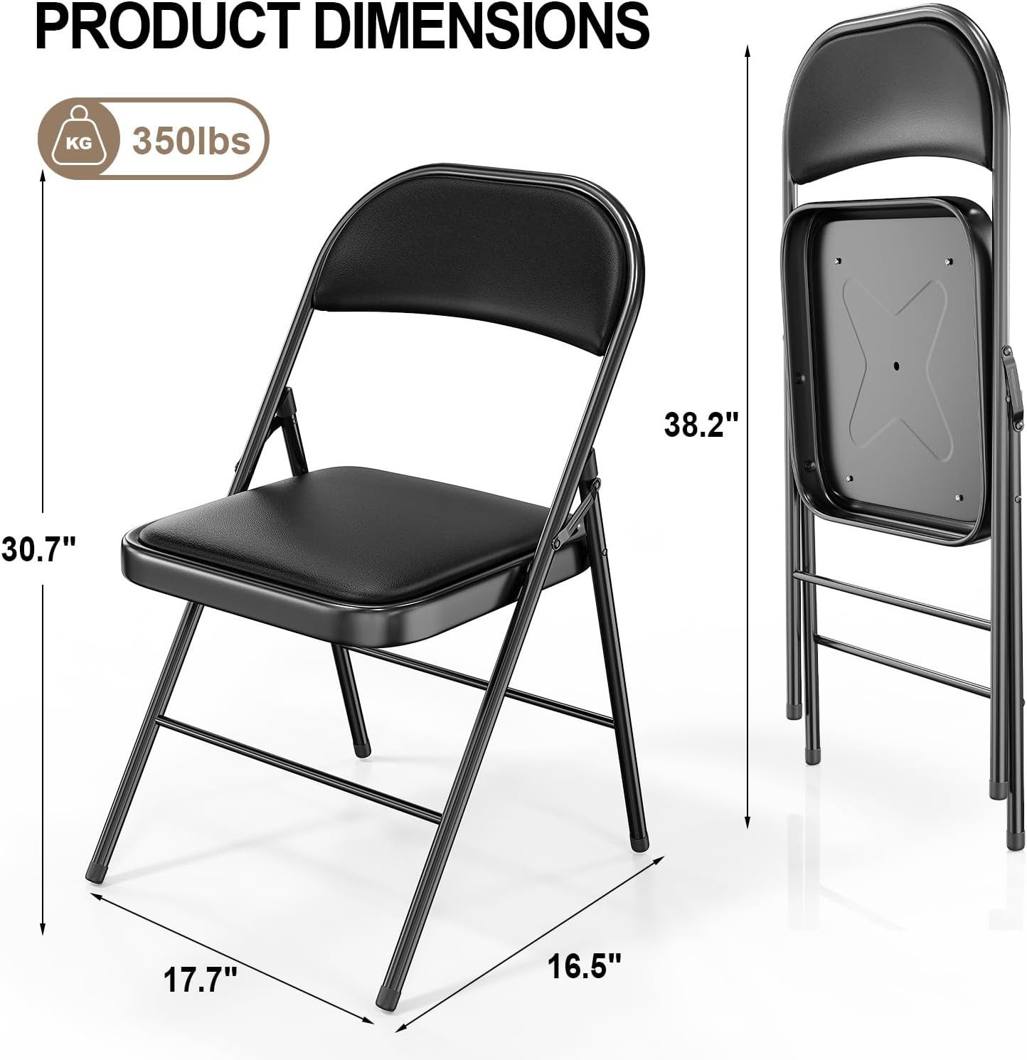 1 Pack Folding Chairs with Padded Seats, Metal Frame with Pu Leather Seat & Back