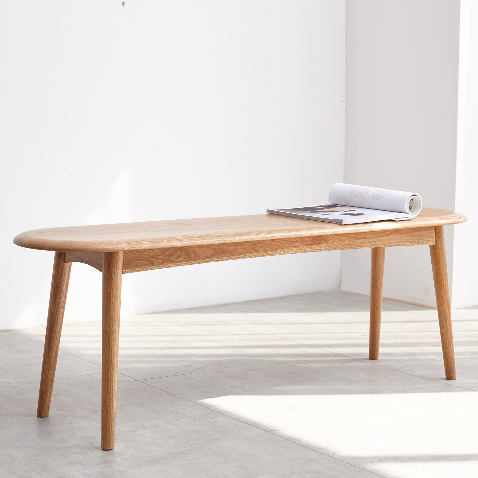 Solid Oak Wood Dining Bench Half-Round Design 47.2 in