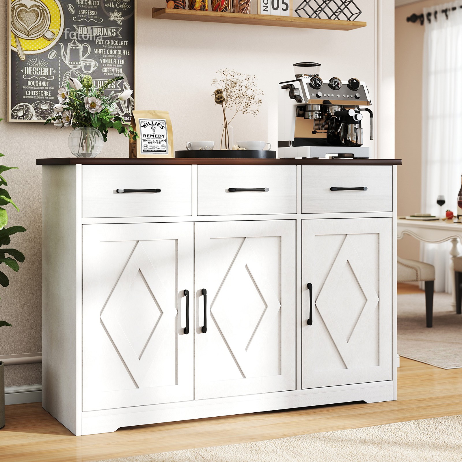 Sideboard Buffet Cabinet Large Capacity Particle Board Side Storage Cabinet