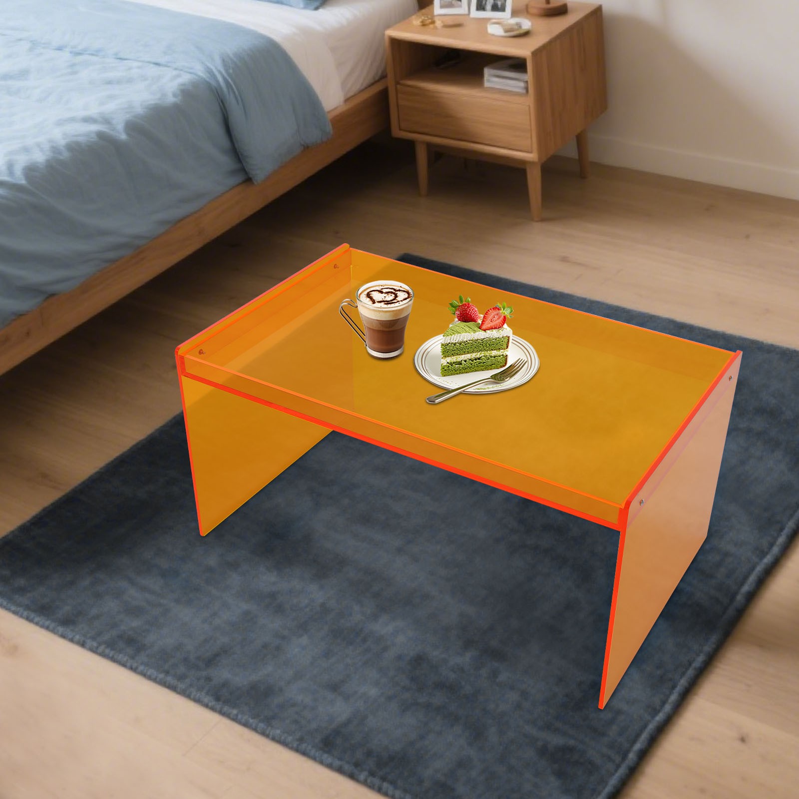 Orange Acrylic Coffee Table Chic Modern Design for Apartment Dorm & Home