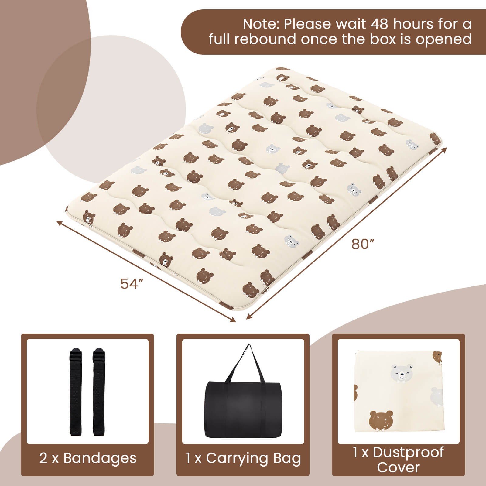 Full Futon Mattress Japanese Sleeping Pad Lounge Bed w/ Washable Cover Brown