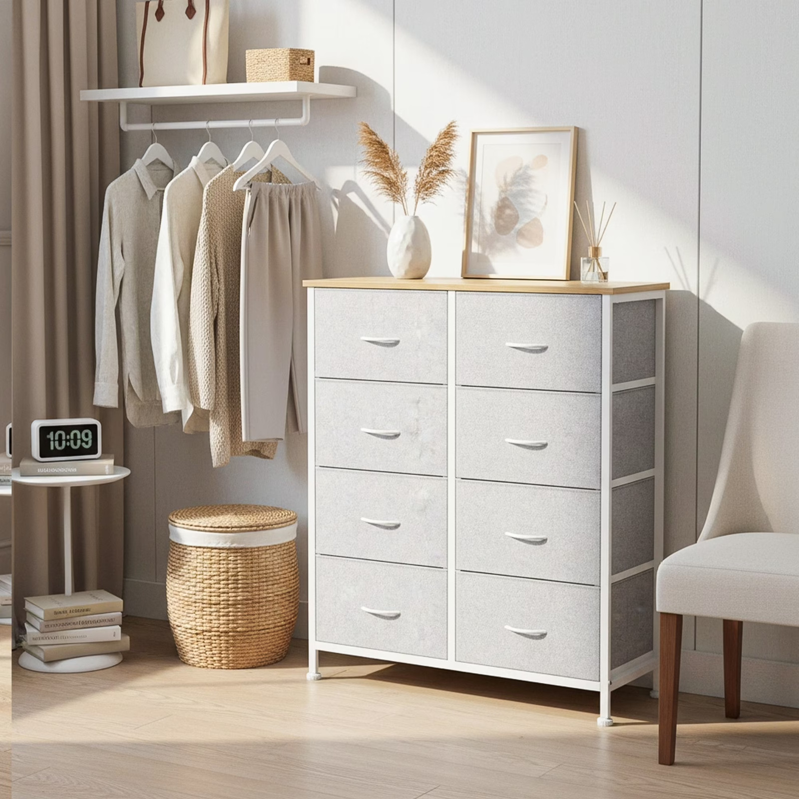 8-Drawer Fabric Dresser Storage Chest for Bedroom, Closet, Entryway, Light Gray