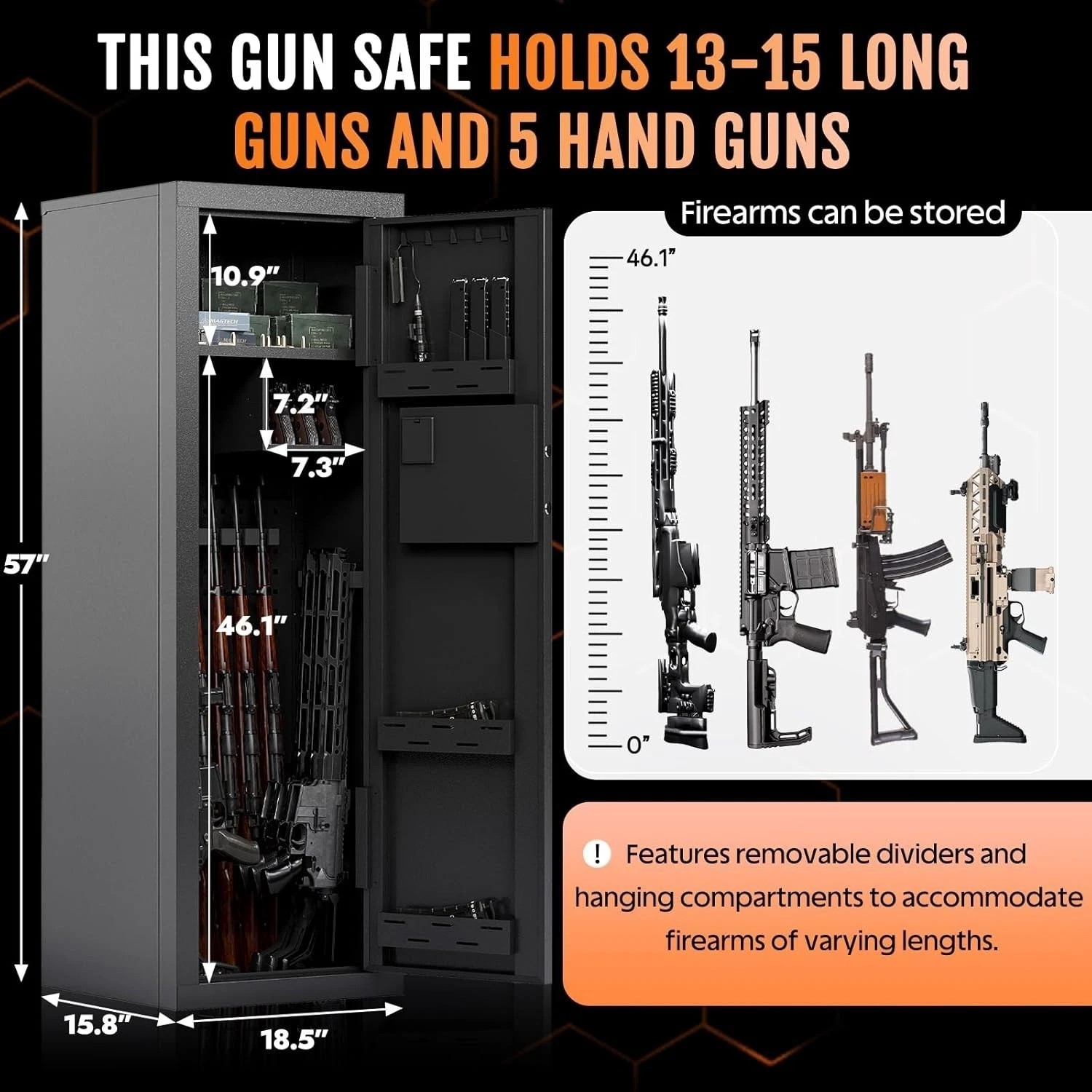 13-15 Gun Rifle Safe Biometric Anti-Theft Heavy Duty Long Gun Cabinet with Alarm