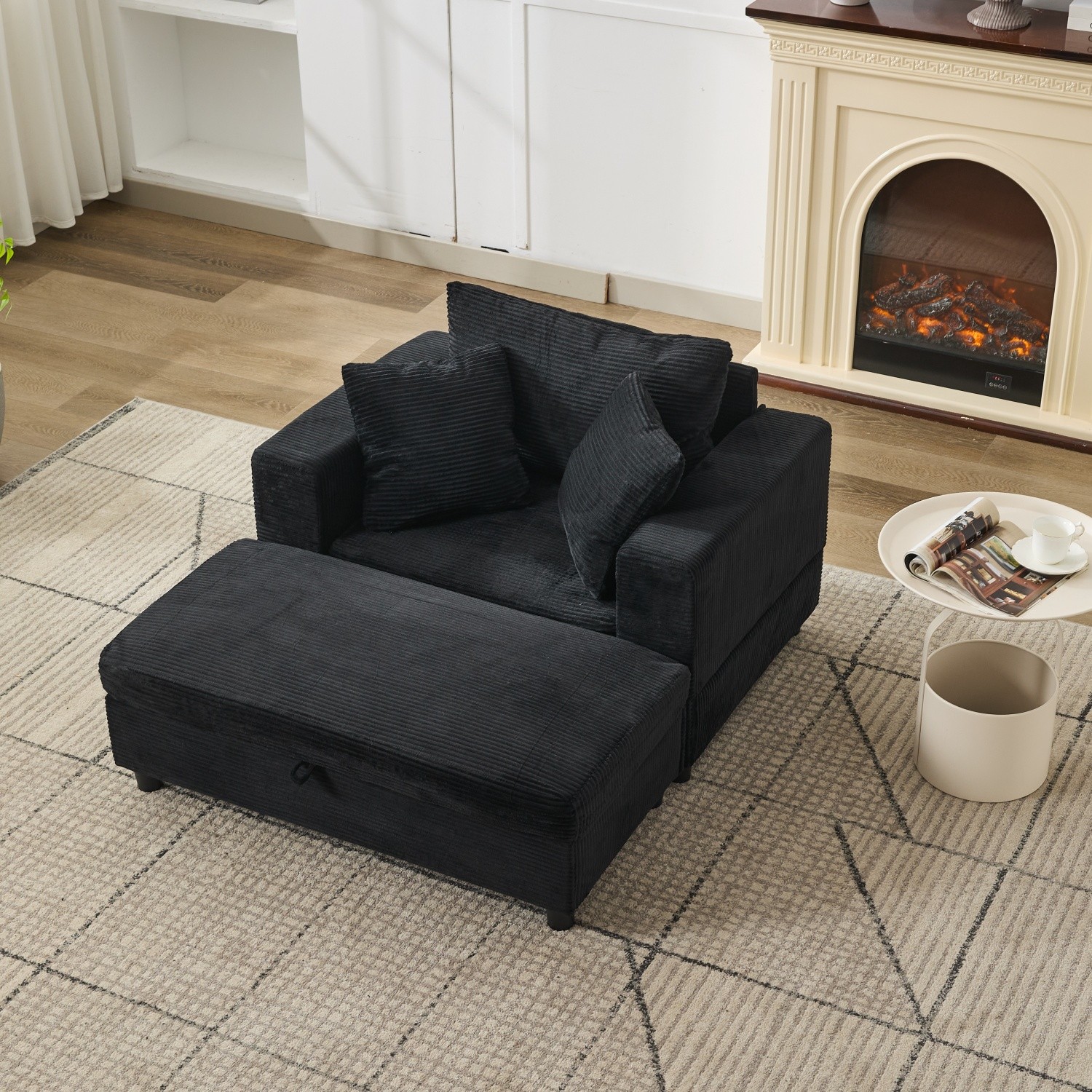 Modern Upholstered Chaise Lounge Armchair with Storage Ottoman for Living Room