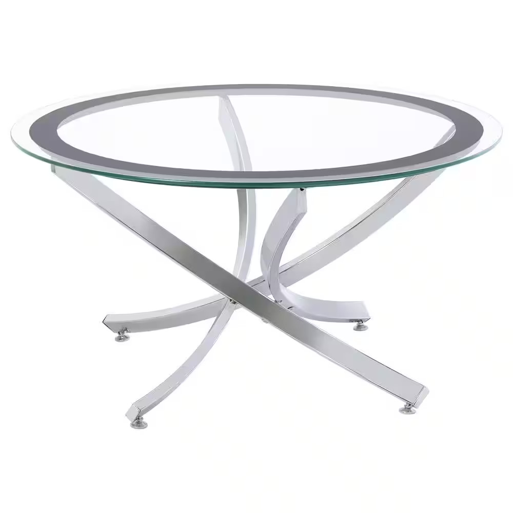 35.5 In. Black and Chrome round Glass Coffee Table