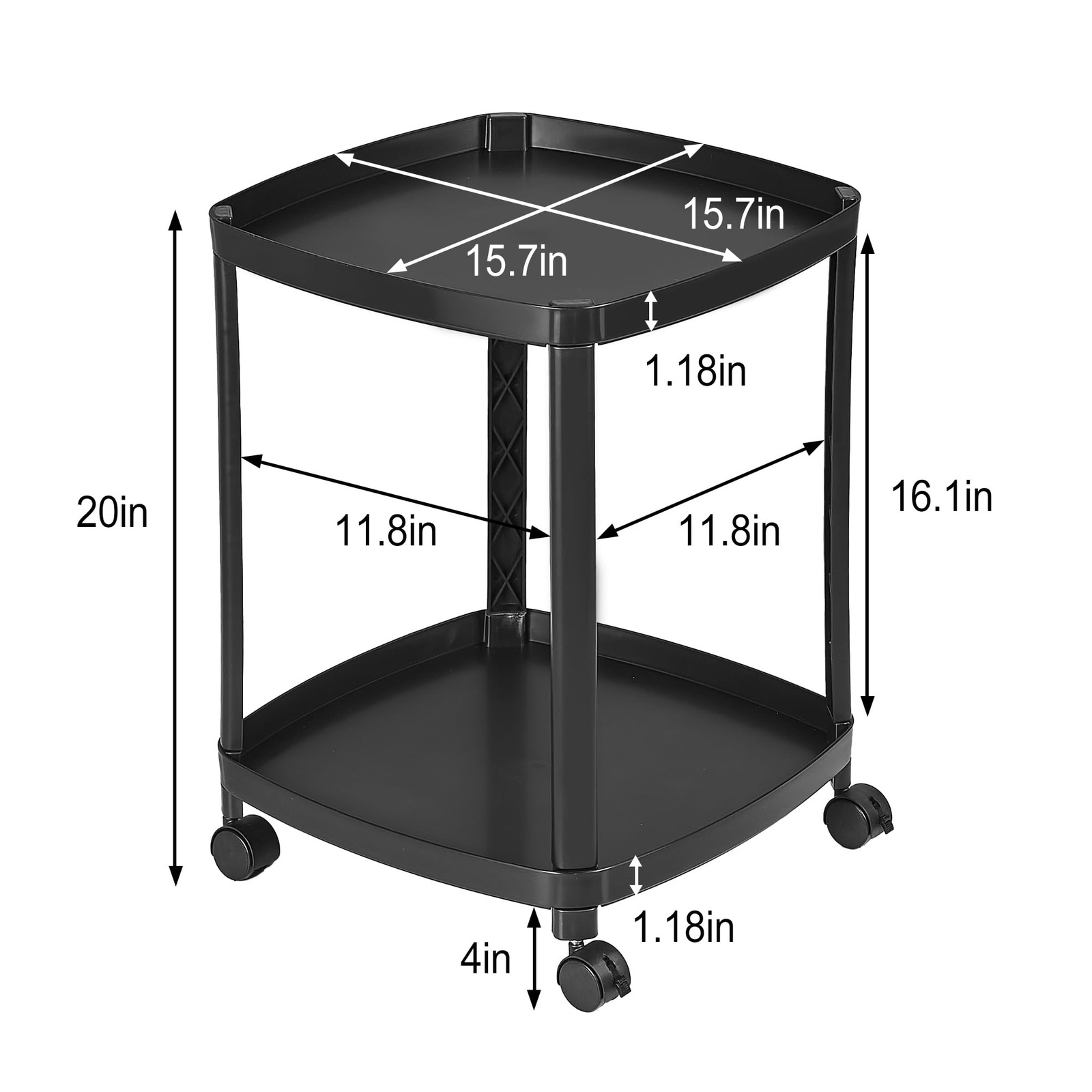 VECELO Rolling End Side Table with Lockable Wheels, 2‑Tier Plastic Mobile Sof…