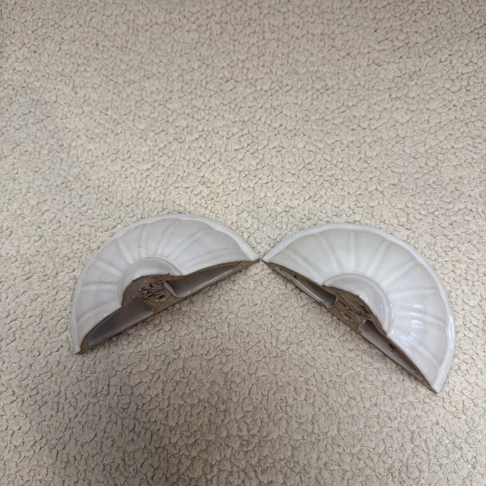 Vintage White Ceramic Wall Shelves Set of 2 Ribbed Display Ledges 5” Wide