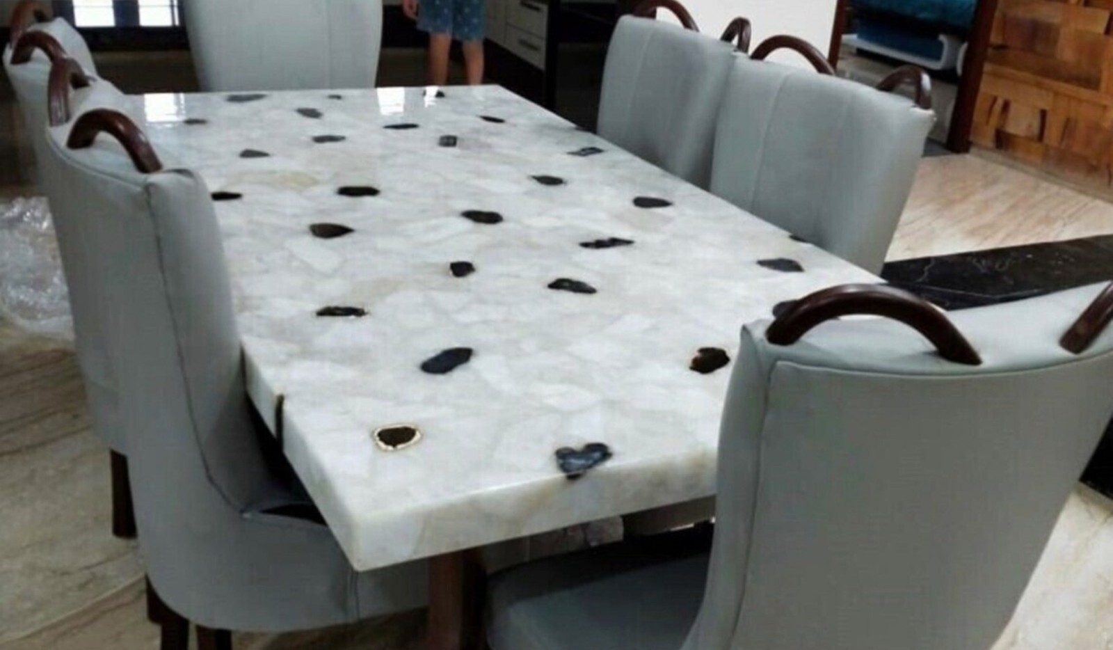 White and Black Agate Corner Table for Home Decor Square Epoxy Coffe Table Top