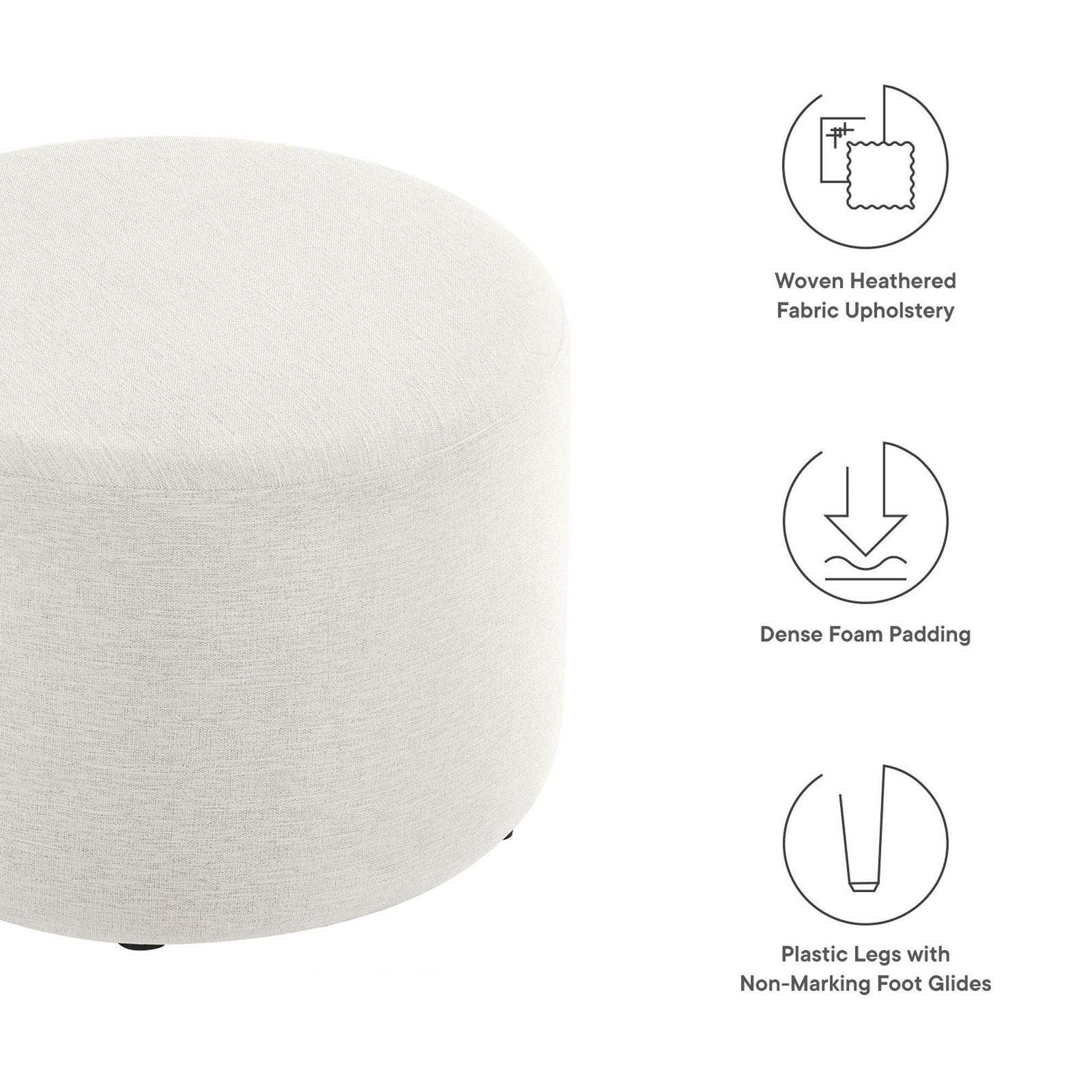 Callum Large 23″ Round Woven Heathered Fabric Upholstered Ottoman