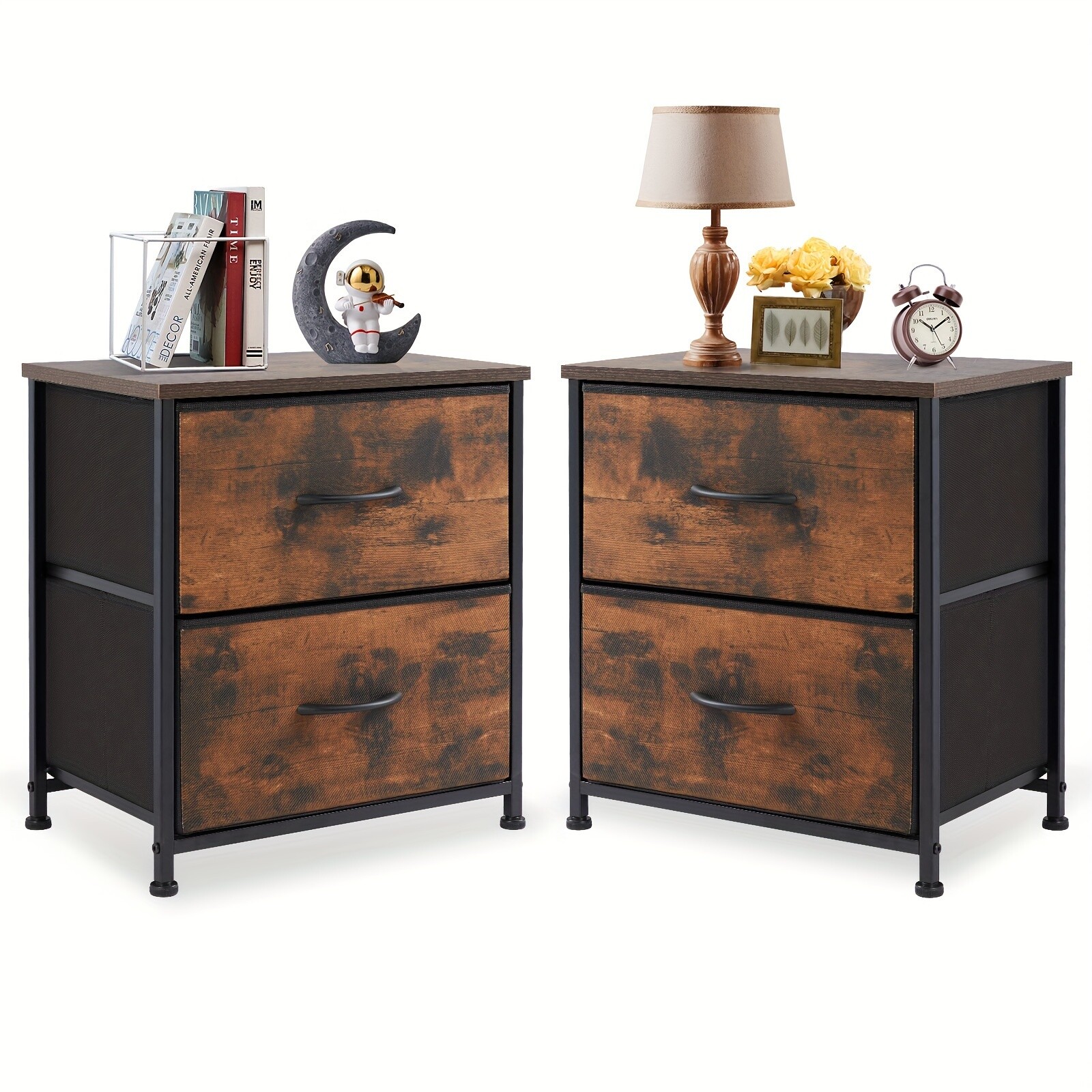 2 Drawer Dresser Nightstand Pack Of 2 Bedroom Storage Organizer Cabinet Fabric