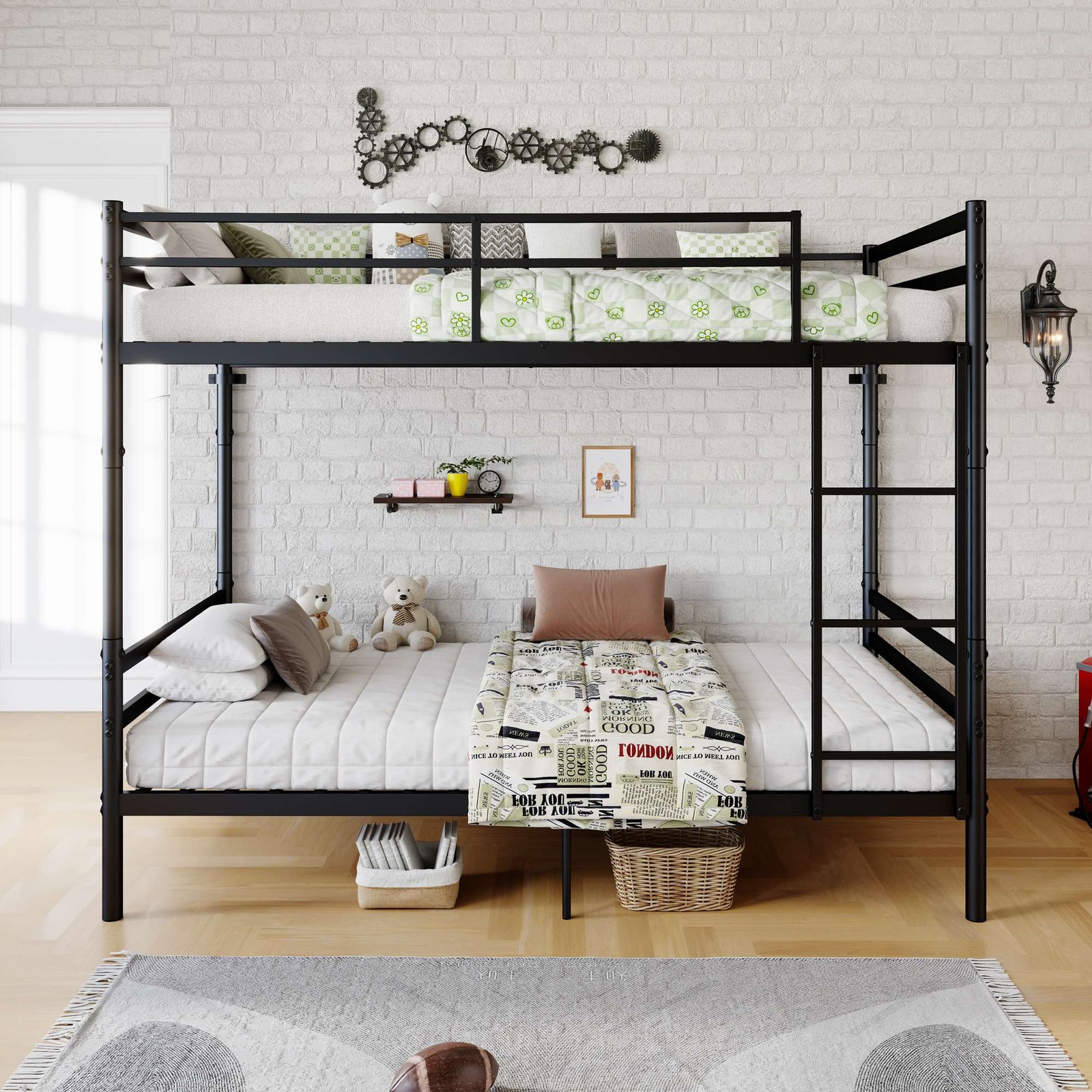 Heavy Duty Bunk Bed Bed Guardrails Bunk Bed Frame Bed White/Black Bedroom Bed