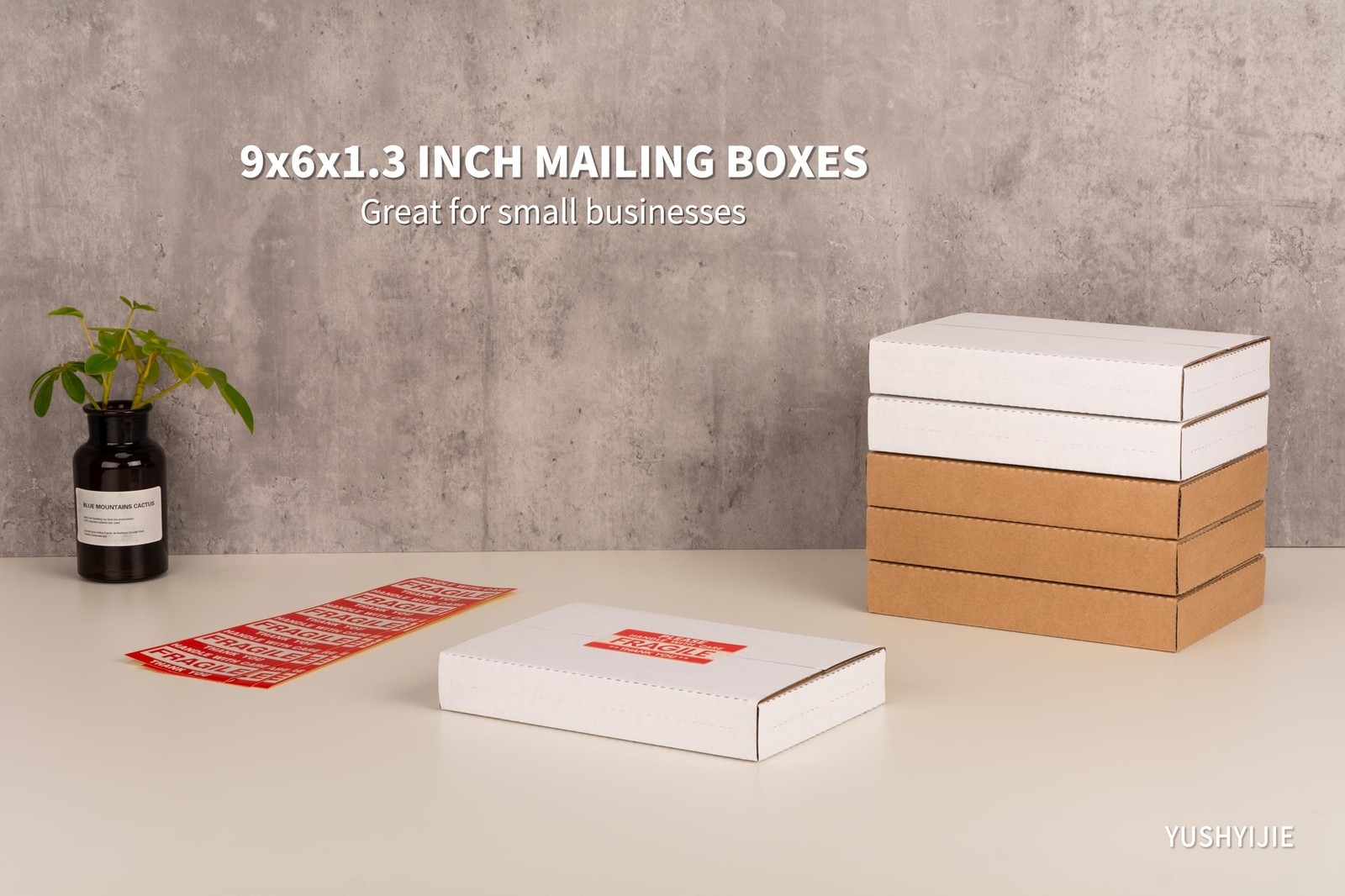Yushyijie 50 Pack 9X6X1.3 Inch Small Boxes Multi-Depth Flat Corrugated