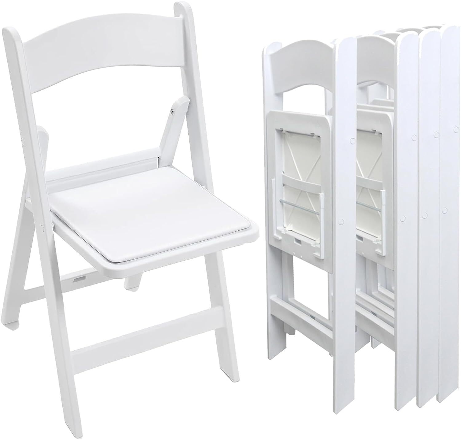 Set of 4 White Foldable Dining Chairs, Folding Chair for Wedding Partie Church