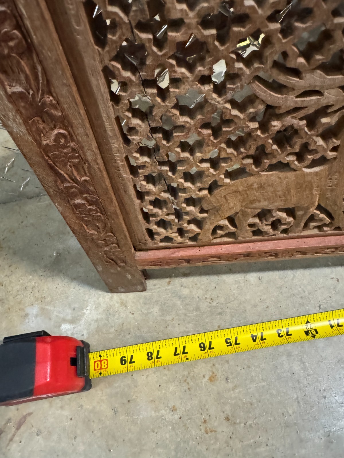 Mid-Century Carved Folding Four Panel Room Divider Screen NO SHIPPING