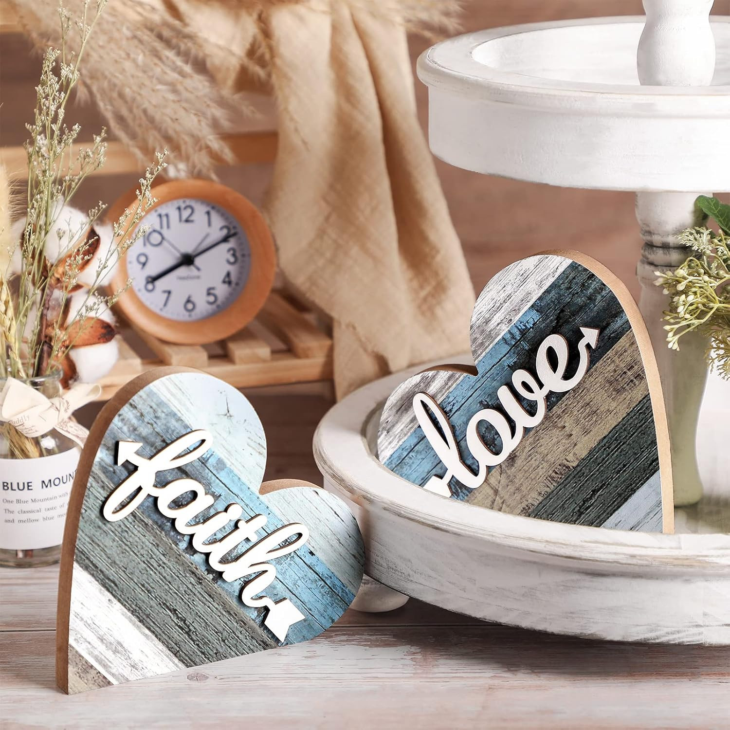 Jetec 2 Pcs Rustic Table Decorations for Living Room Home Farmhouse Table Center