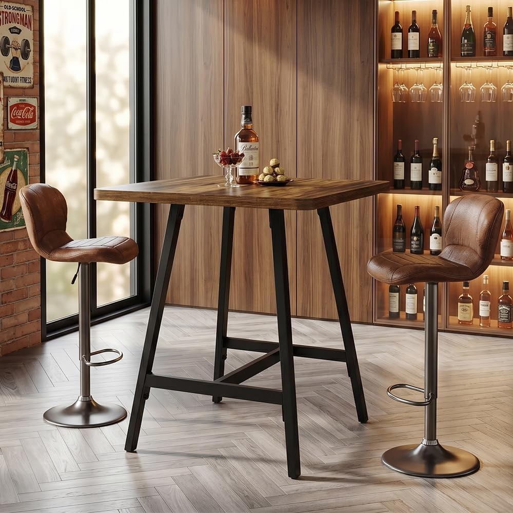 Square Bar Table, Industrial High Top Pub Table with Thickened Top for Bistro