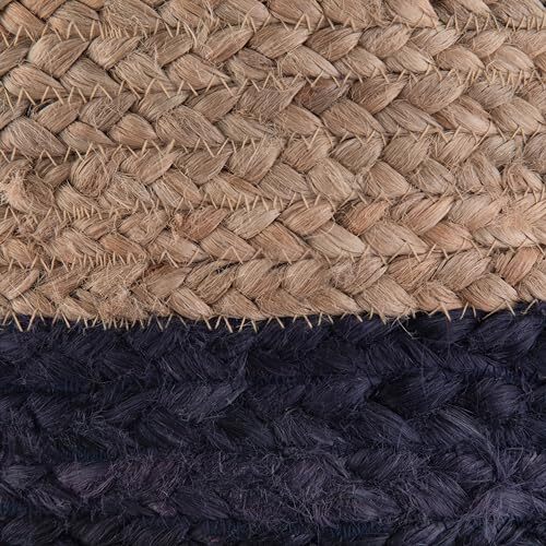 Lydia Round Pouf Footstool Upholstered In Navy Natural Braided Jute For The Livi