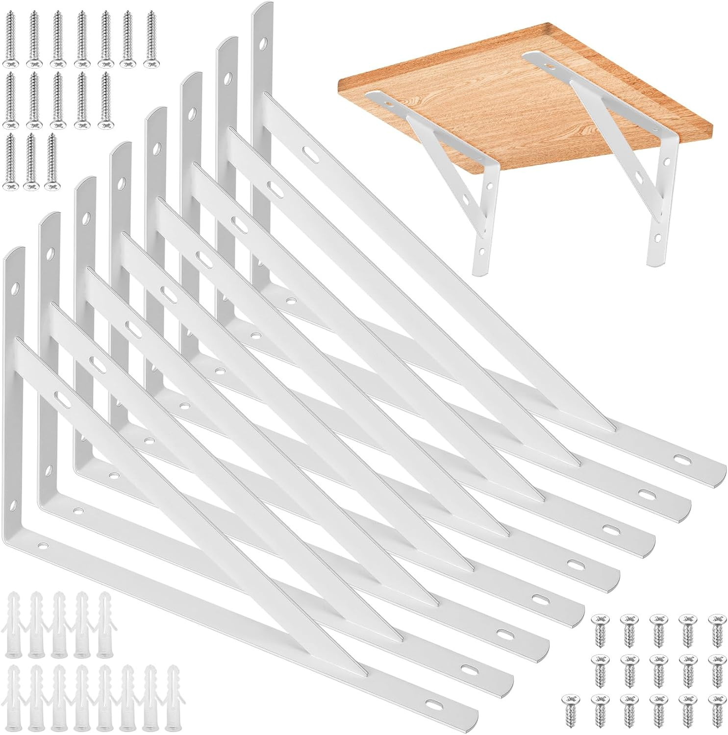 8PCS Heavy Duty Floating Shelf Brackets Wall Mount Metal Iron White 11.8×7.5