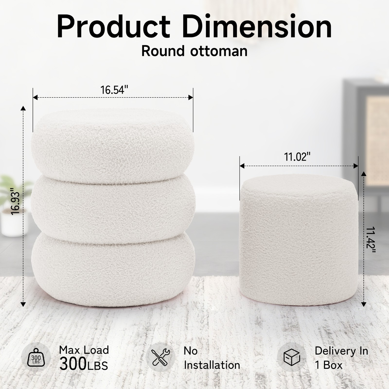 Korser Teddy Fabric Cloud Storage Ottoman with Hidden Storage Set of 2