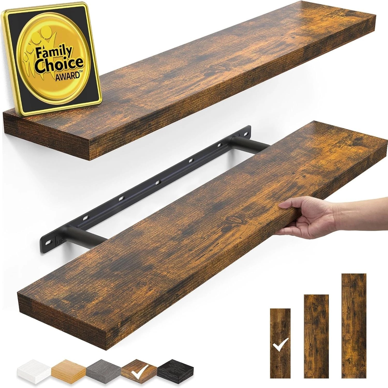 Decorative 2-Pack Floating Shelves – 22.5” Rustic Wood Storage Solution