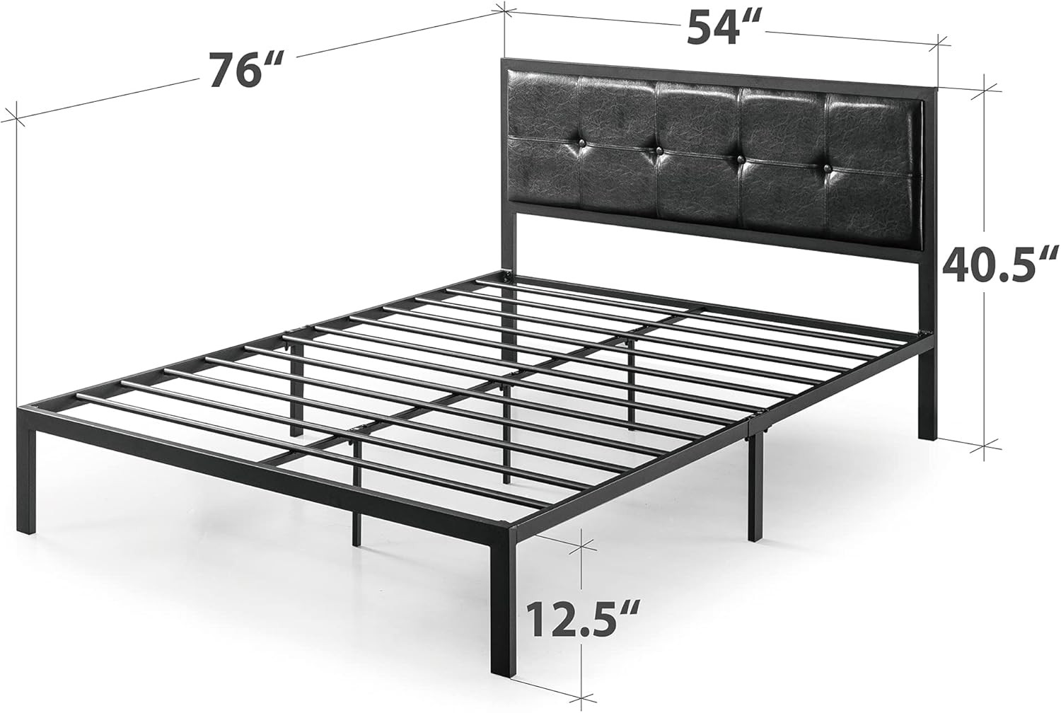 Cherie Full Metal Platform Bed Frame with Faux Leather Headboard, Easy Assembly