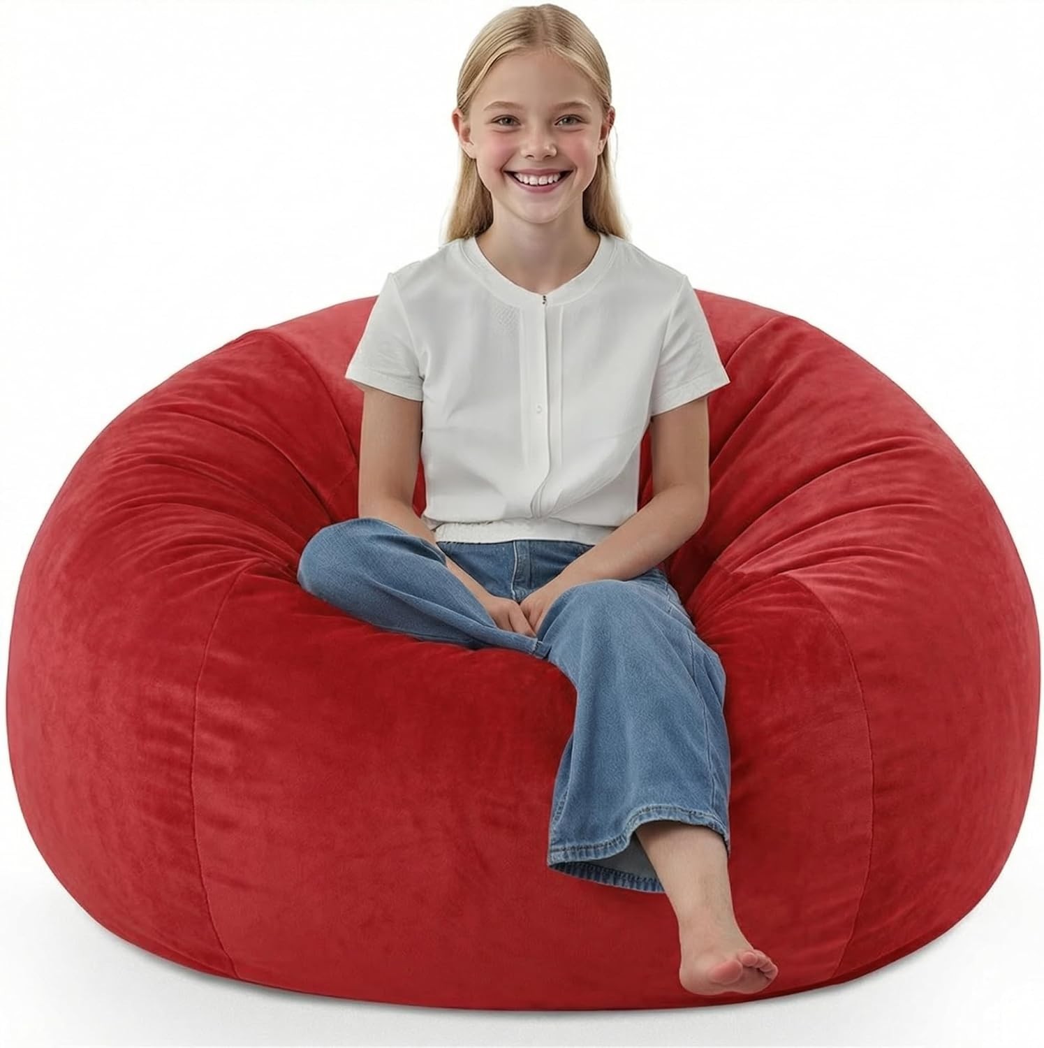 2FT Bean Bag Chair, Comfy Bean Bag Chairs with Memory Foam 2FT-28″x28″x22″ Red