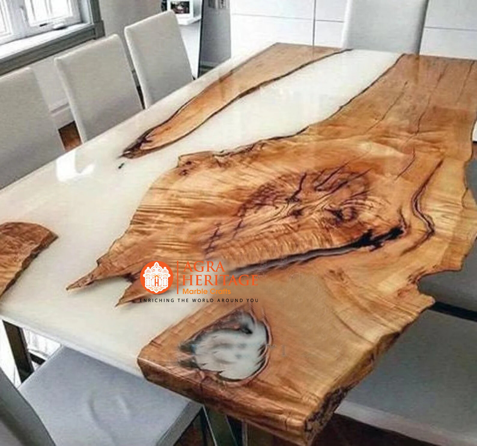 White Epoxy Dining Table Top, Live Edge Dining Tables, Custom Resin Table Tops