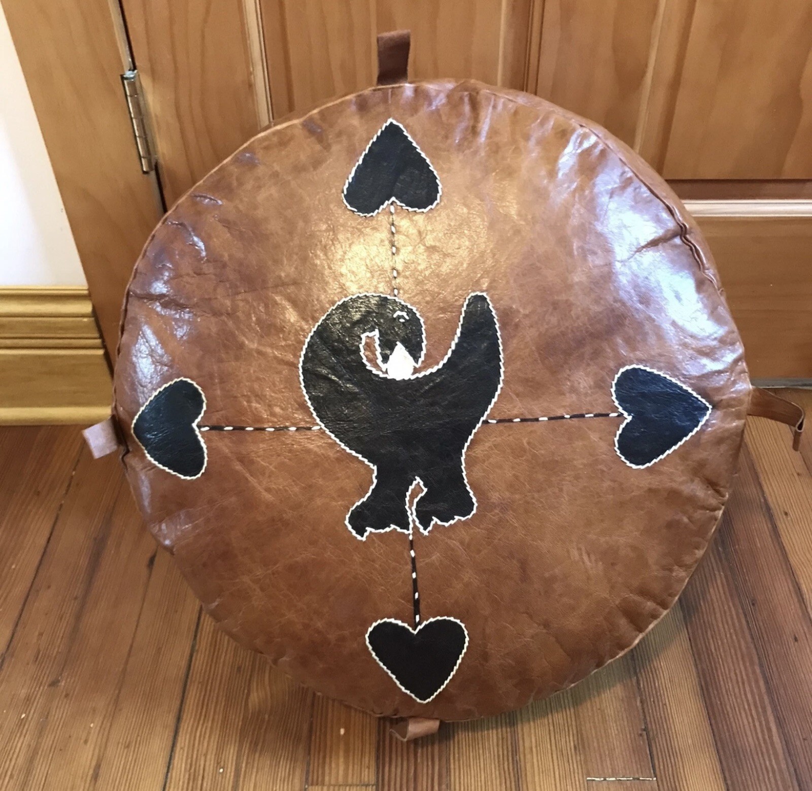 Afrika Morocco Leather Pouf Sankofa Design Ghana Egg Bono Adinkra Akan Twi Fante