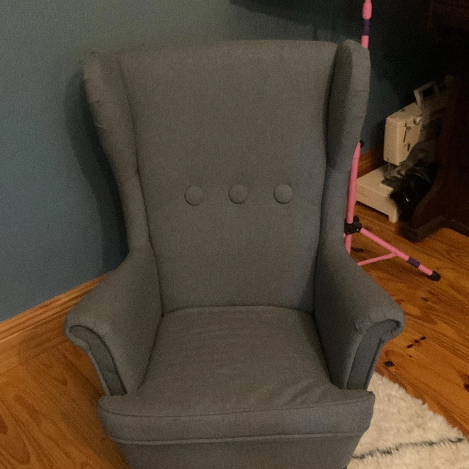 Gray Upholstered Wingback Accent Chair, Padded Seat, Indoor, 39 in Tall