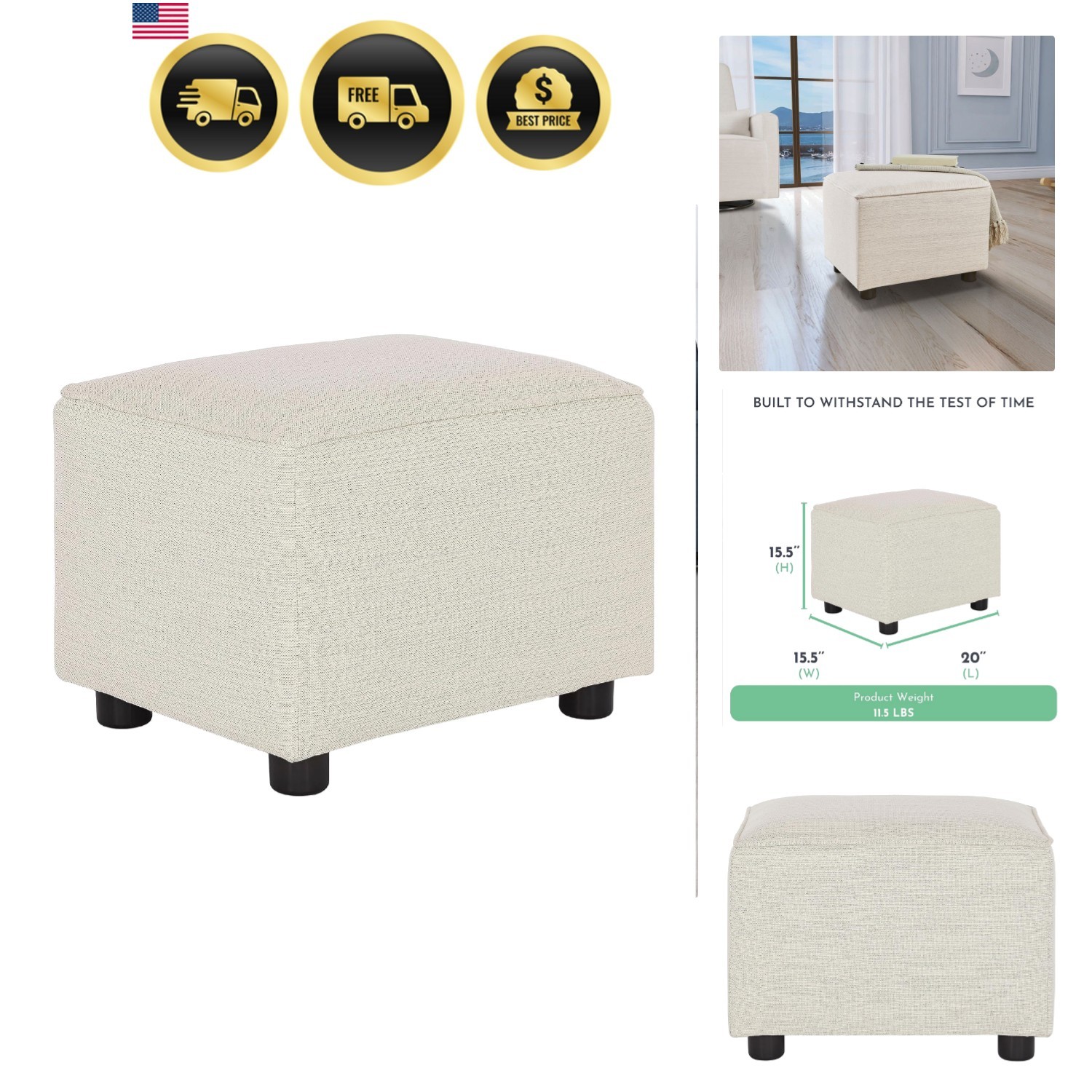 Holland Upholstered Ottoman in Thunder, Foot Rest Stool for Nursing Moms, Too…