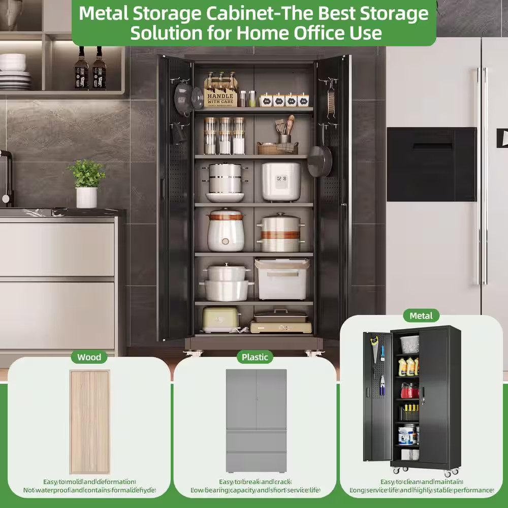 32 In.W X 71 In.H X 16 In.D Steel Rolling Freestanding Cabinet with 5-Adjustable