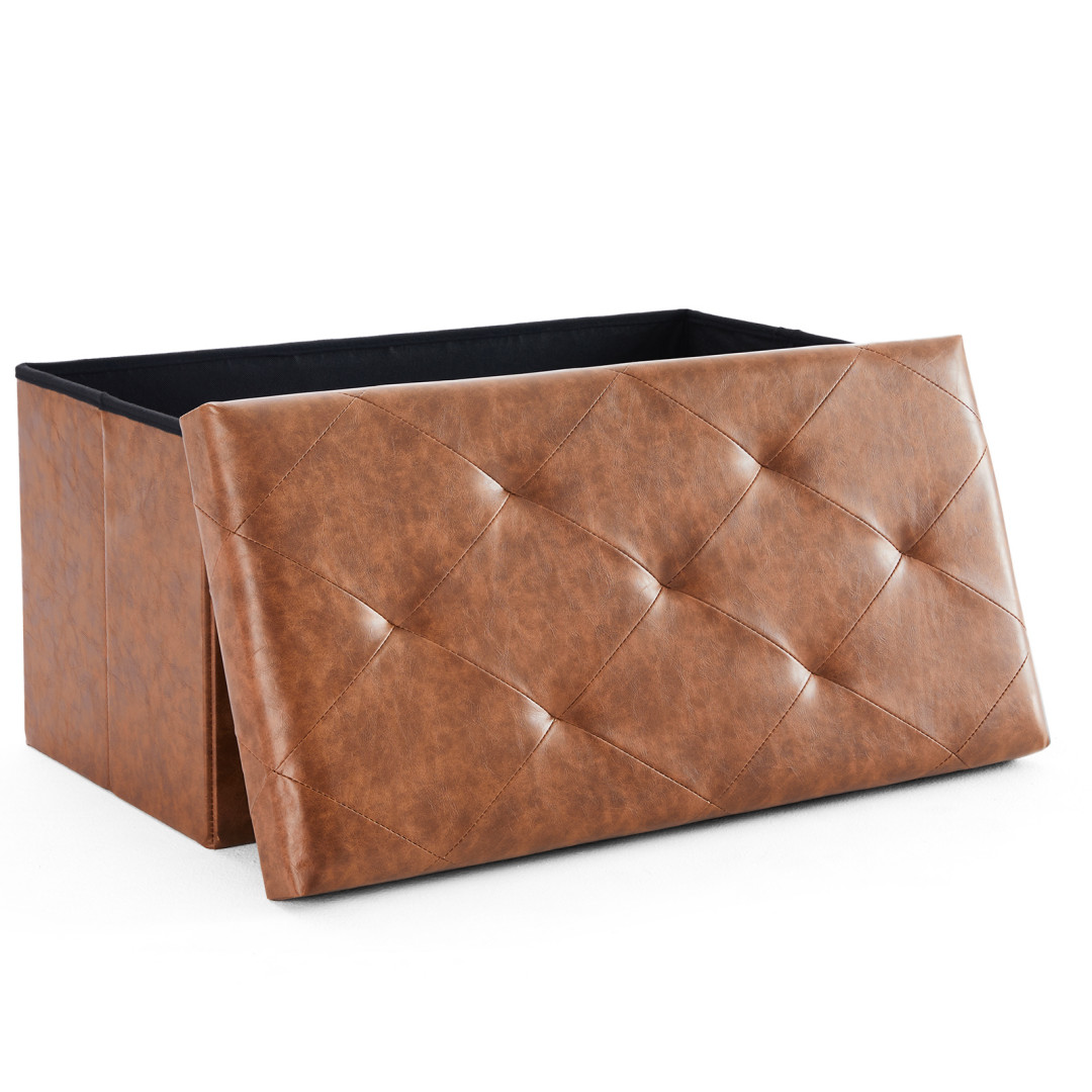 Foldable Storage Ottoman Bench | 30in / 43in PVC Leather Chest 660 lbs Load – Bl