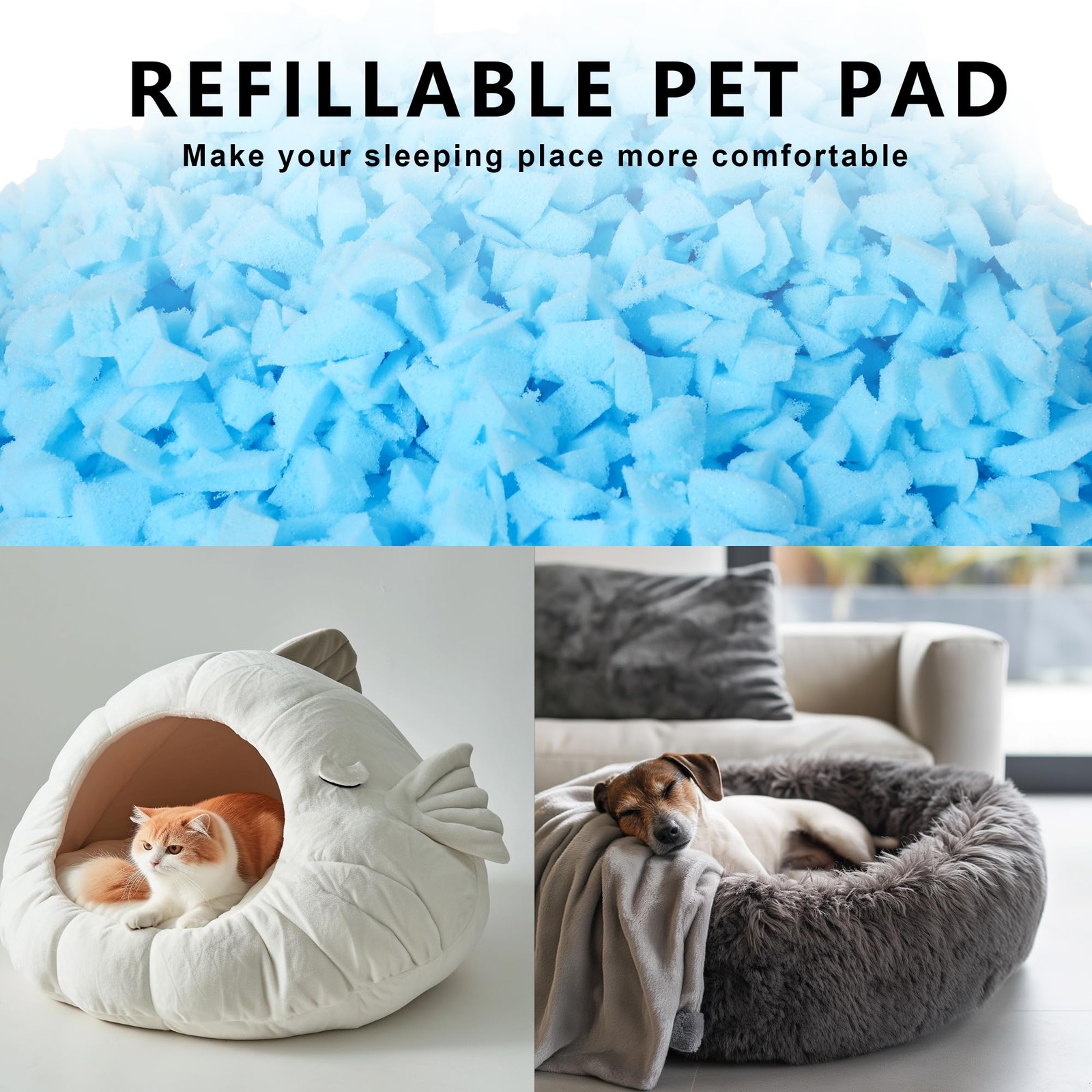 10 LBS Bean Bag Filler Comfortable Soft Memory Foam Stuffing Pillow Dog Bed