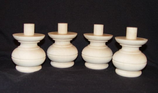 4 unfinished maple ottoman legs, finials, bun feet ready for stain